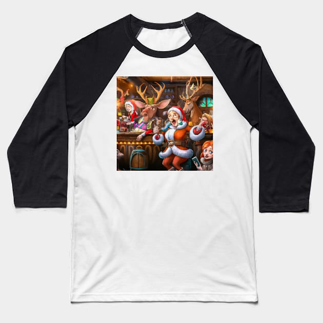 Santa's Christmas After-Party Baseball T-Shirt by JohnCorney